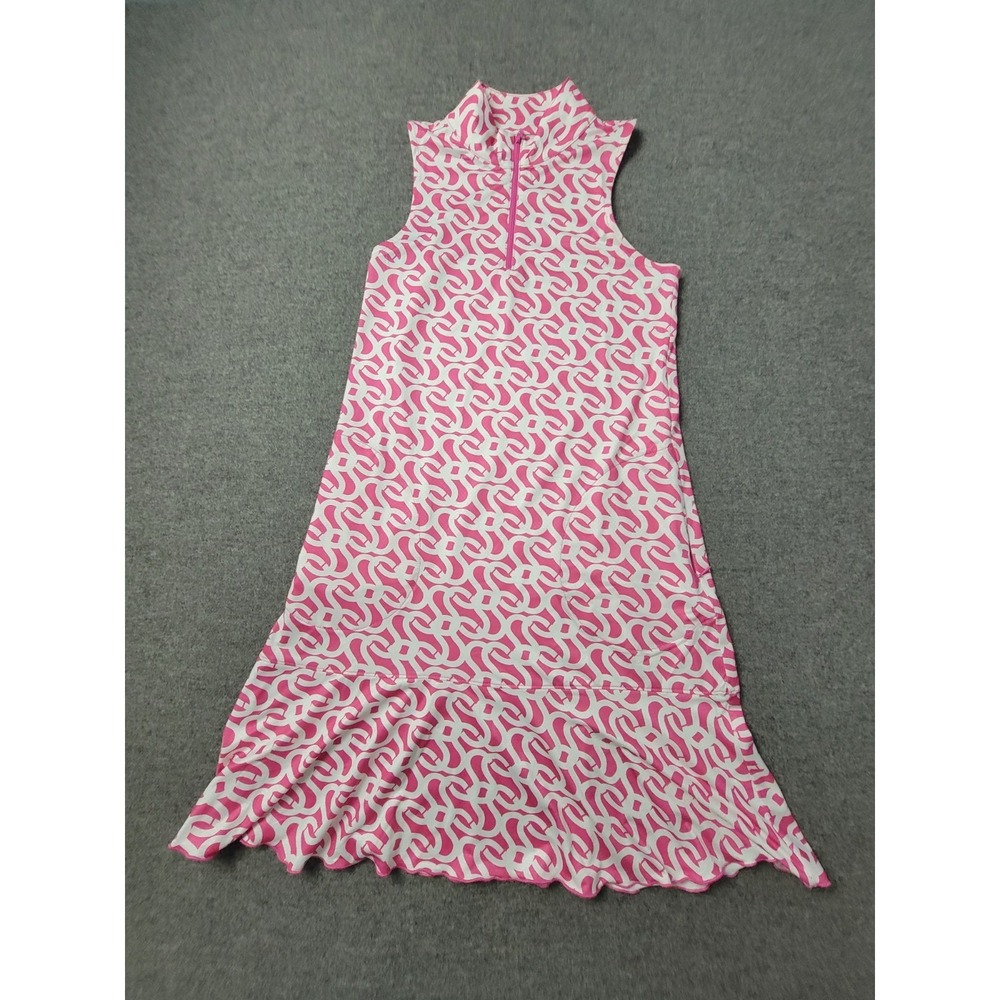 Gottex Golf Dress Womens S Pink White Geometric Sleeveless Activewear 1/4 Zip